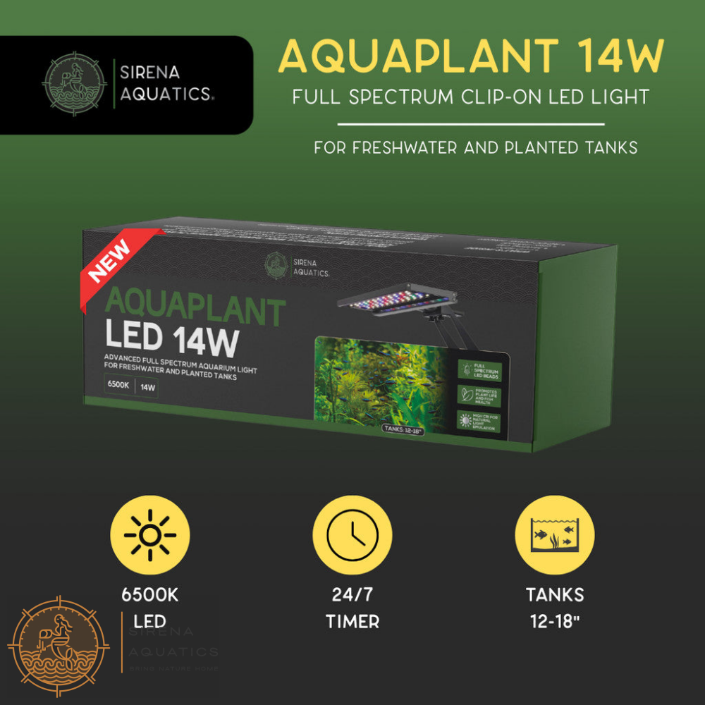 Sirena Aquatics AquaPlant LED Clip-on Aquarium Light For Planted and Aquascaping Tanks 14W, 12-18’’ Tank Aquarium