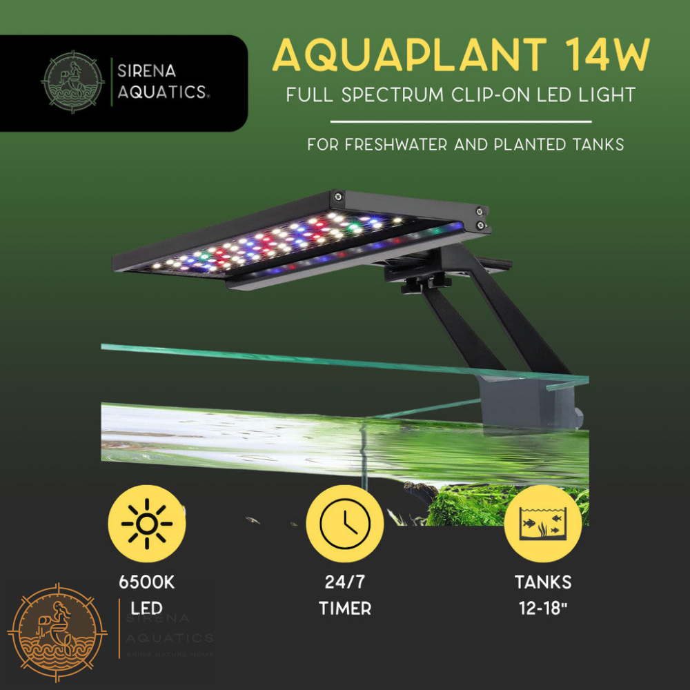 Sirena Aquatics AquaPlant LED Clip-on Aquarium Light For Planted and Aquascaping Tanks 14W, 12-18’’ Tank Aquarium