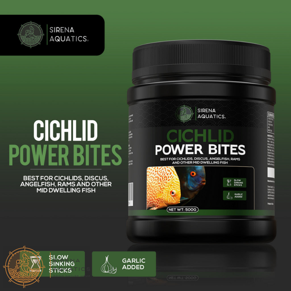 Sirena Aquatics Cichlid Power Bites - Slow Sinking High Protein Sticks for Community Aquarium Fish 500g