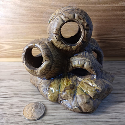 Ceramic Wood Texture Fish Hideout Caves - Good For Plecos Shrimp Crayfish And Other Horizontal