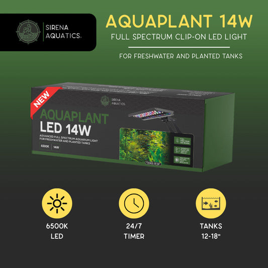 Sirena Aquatics AquaPlant LED Clip-on Aquarium Light For Planted and Aquascaping Tanks 14W, 12-18’’ Tank Aquarium