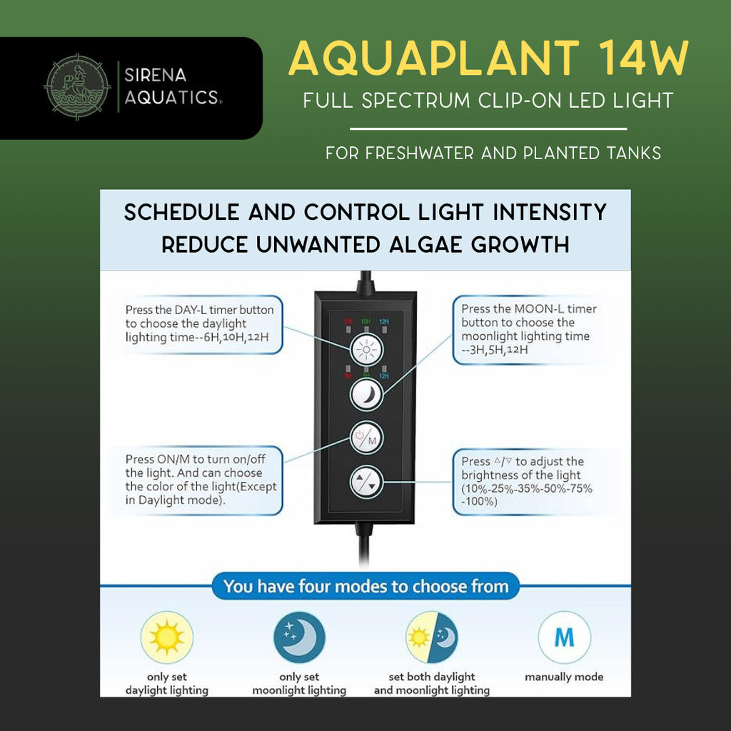 Sirena Aquatics AquaPlant LED Clip-on Aquarium Light For Planted and Aquascaping Tanks 14W, 12-18’’ Tank Aquarium