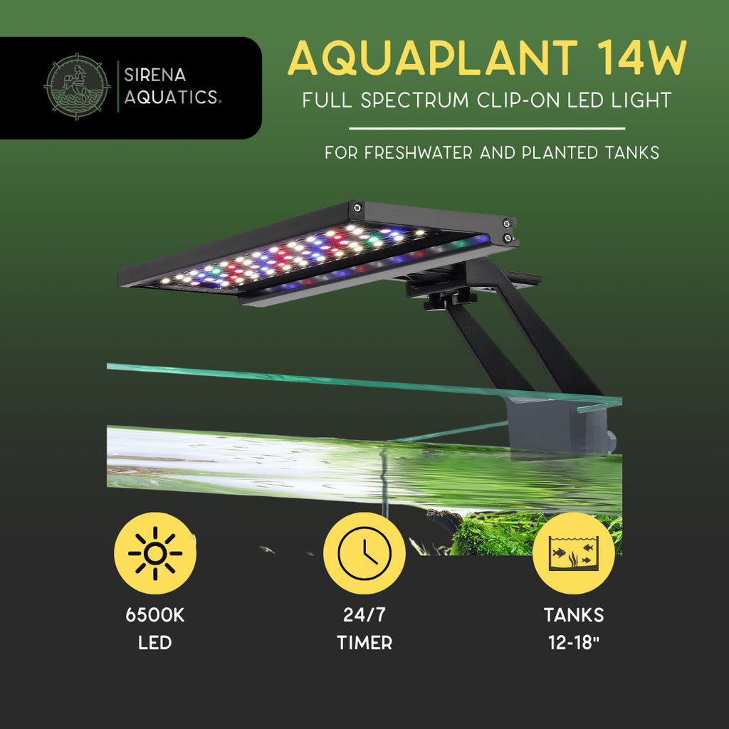 Sirena Aquatics AquaPlant LED Clip-on Aquarium Light For Planted and Aquascaping Tanks 14W, 12-18’’ Tank Aquarium