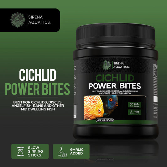 Sirena Aquatics Cichlid Power Bites - Slow Sinking High Protein Sticks for Community Aquarium Fish 500g
