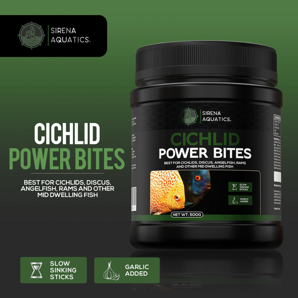 Sirena Aquatics Cichlid Power Bites - Slow Sinking High Protein Sticks for Community Aquarium Fish 500g