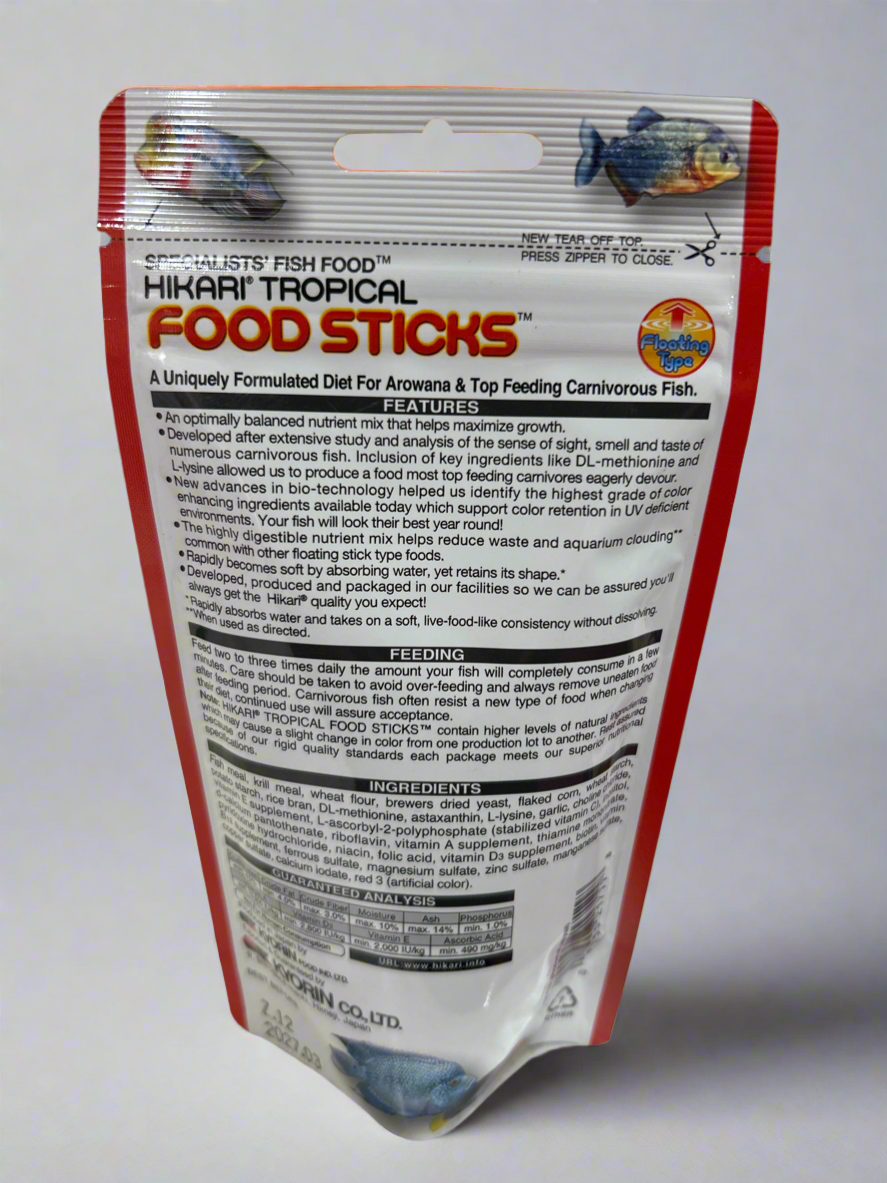 Hikari Tropical Food Sticks Floating - Nutrient-Rich Diet For Vibrant Arowanas & Carnivorous Fish!