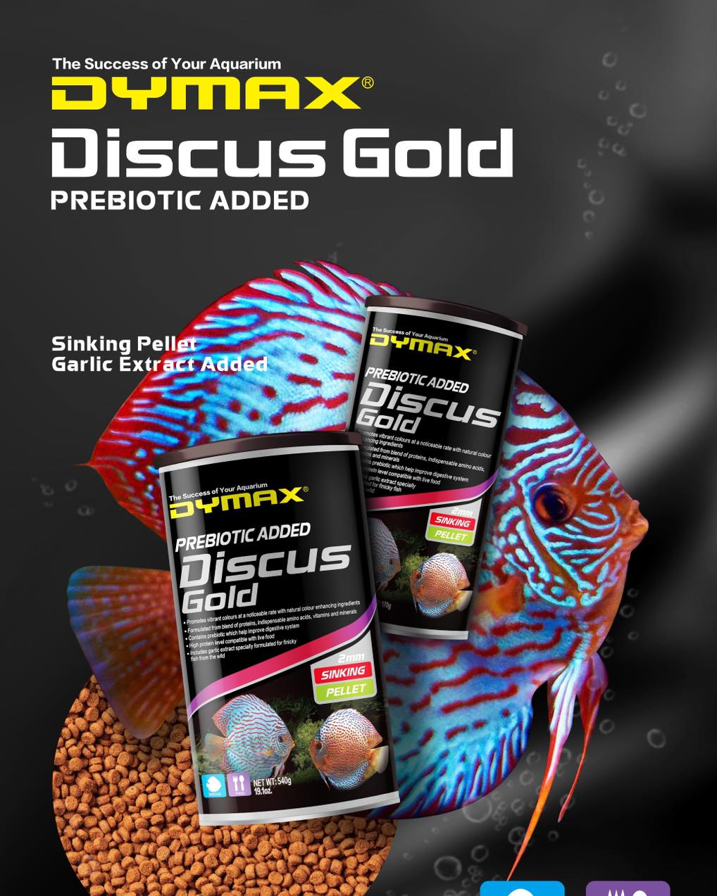 Dymax Discus Gold Sinking Pellets With Garlic Extract - Protein-Rich Diet For Species (170G) Fish