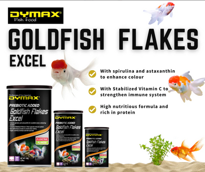 Dymax Goldfish Excel Flakes Premium Food with Spirulina and Astaxanthin Great for Breeding Oranda, Ranchu and other Goldfish types