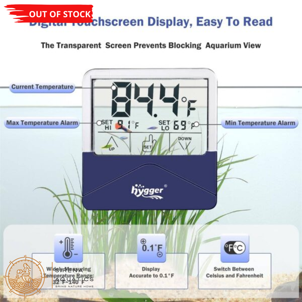 Hygger Digital External Aquarium Thermometer - Easy Read Accurate Temperature Alarms Large Size