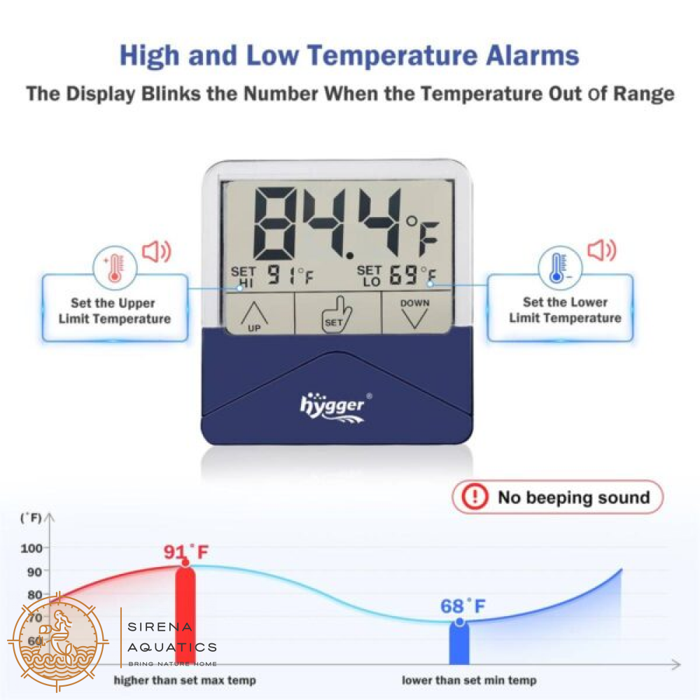 Hygger Digital External Aquarium Thermometer - Easy Read Accurate Temperature Alarms Large Size