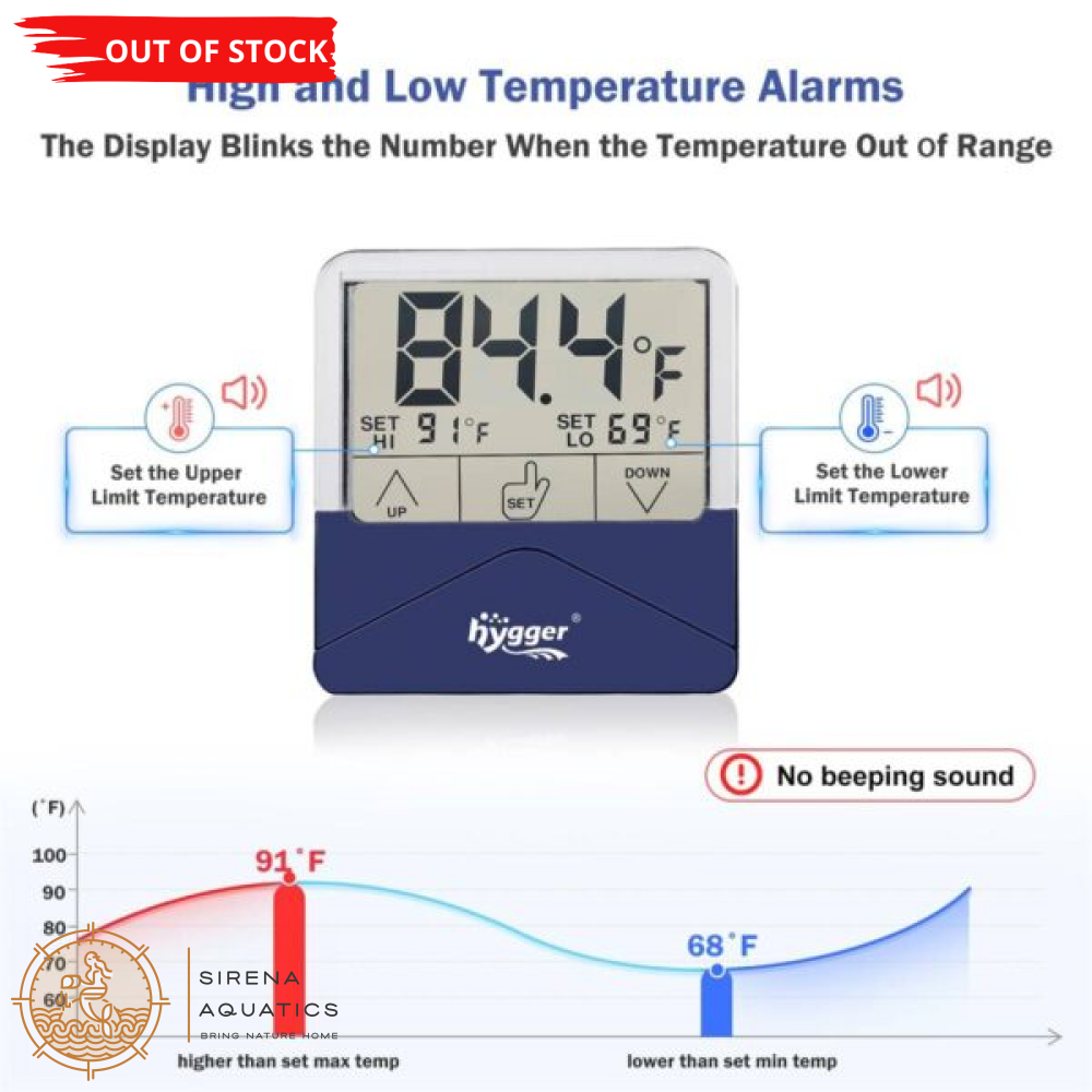 Hygger Digital External Aquarium Thermometer - Easy Read Accurate Temperature Alarms Large Size