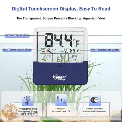 Hygger Digital External Aquarium Thermometer - Easy Read Accurate Temperature Alarms Large Size