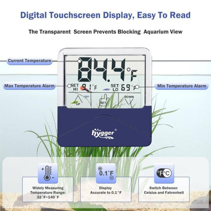 Hygger Digital External Aquarium Thermometer - Easy Read Accurate Temperature Alarms Large Size