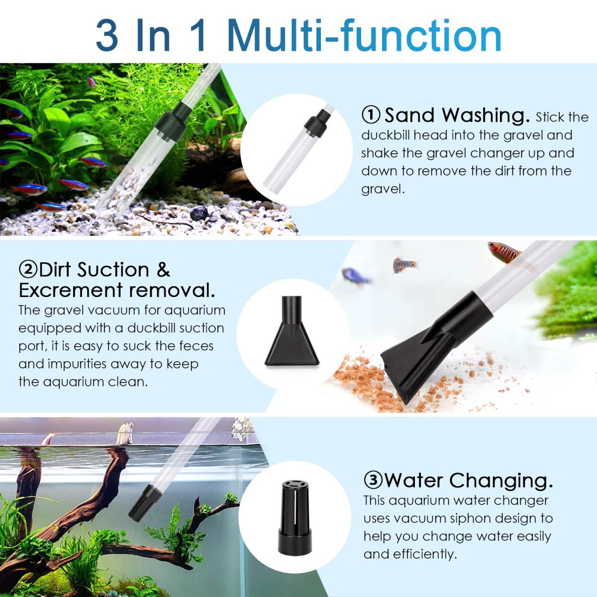 Hygger Aquarium 3-In-1 Siphon Gravel Cleaner - For Cleaning Tanks And Water Changes (Small) Supplies
