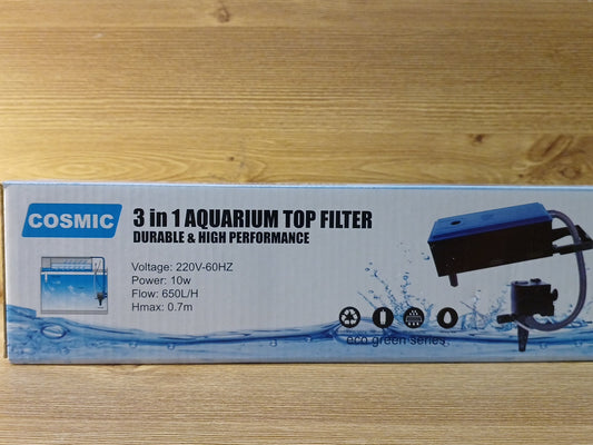 Cosmic 3 - In - 1 Aquarium Top Filter 650L/H - 10W Filters And Media