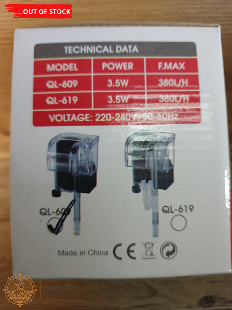 Quanlong Mini Hang-On Filter 3.5W 380L/H - For Crystal Clear Nano Tanks (Ql-609) Filters And Media
