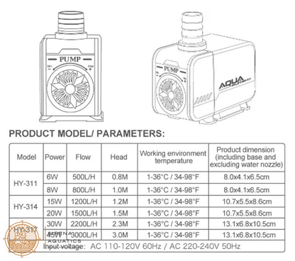 Seabillion Aqua Pump - Ultra Quiet Submersible Aquarium Water (Hy - 311 6W 500 L/H)