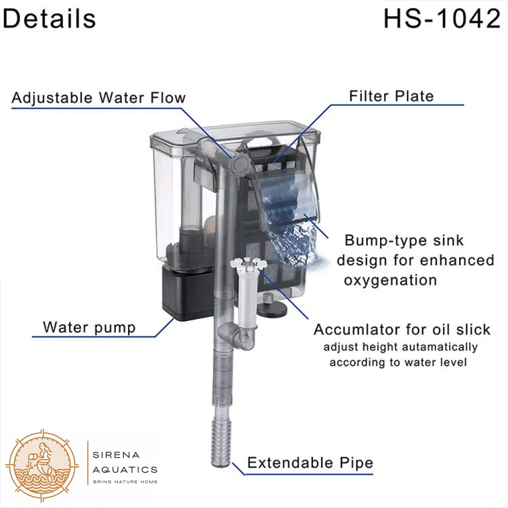 Seabillion Hang-On Filter For Larger Tanks - Efficient Aquarium Filtration 500L/H Filters And Media