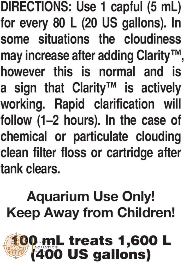 Seachem Clarity (100Ml) - Ultimate Aquarium Water Clarifier For Fresh & Saltwater Additives